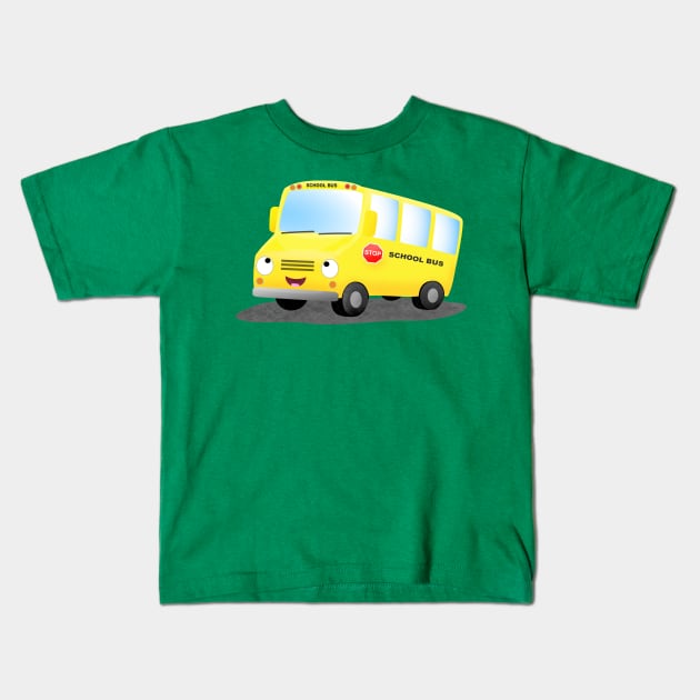 Cute happy yellow school bus cartoon Kids T-Shirt by FrogFactory